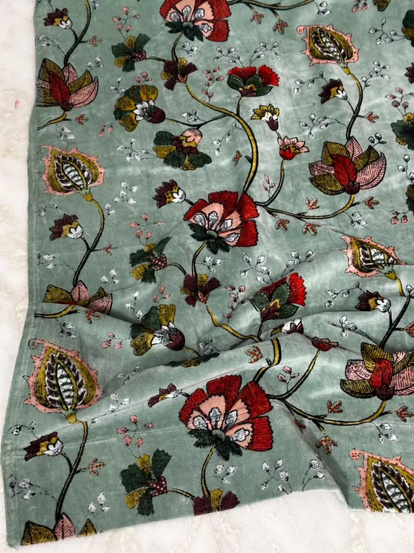 Floral_Print_Velvet_Curtain:_Light_Mint_Green/_See_Green_,_Custom_Size_Available