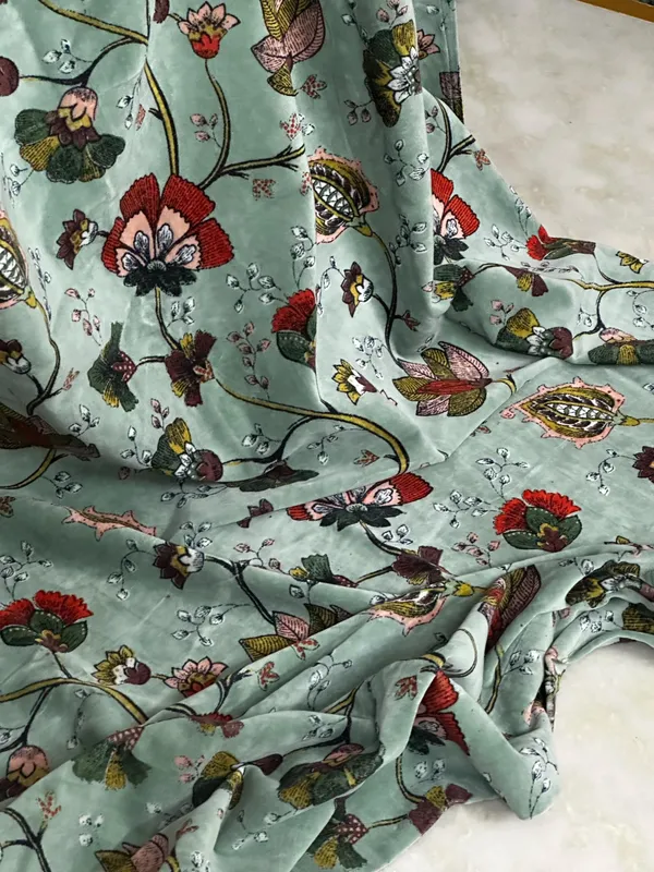 Floral_Print_Velvet_Curtain:_Light_Mint_Green/_See_Green_,_Custom_Size_Available