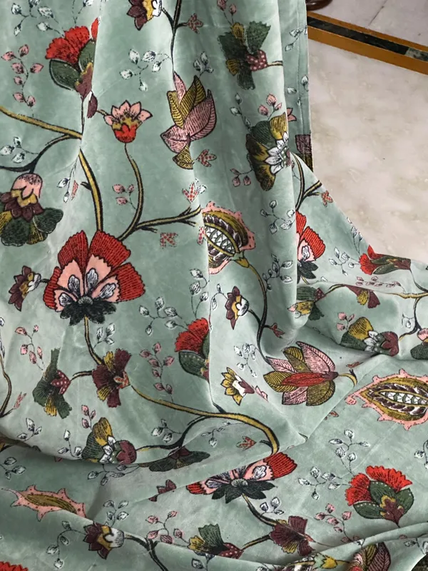 Floral_Print_Velvet_Curtain:_Light_Mint_Green/_See_Green_,_Custom_Size_Available
