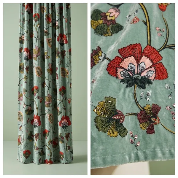 Floral_Print_Velvet_Curtain:_Light_Mint_Green/_See_Green_,_Custom_Size_Available