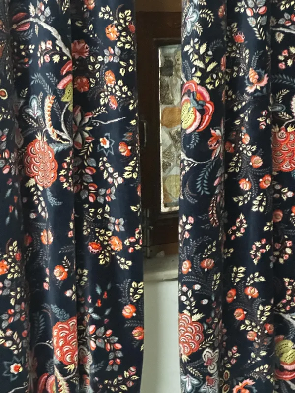 Floral_Cotton_Velvet_Curtain:_Ultra_Blue_Boho_Drapes