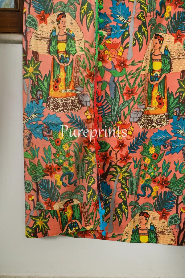 Frida_Kahlo_Cotton_Curtain_(Set_Of_Two)_-_Boho_Pom_Pom_Lace