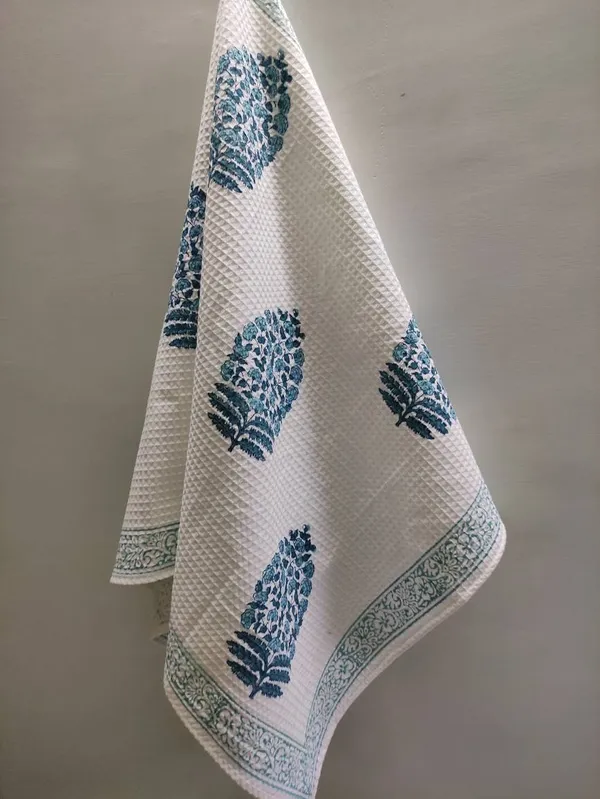 Waffle_Hand_Block_Print_Organic_Cotton_Towel_Set:_Bath_&_Hand_Towels