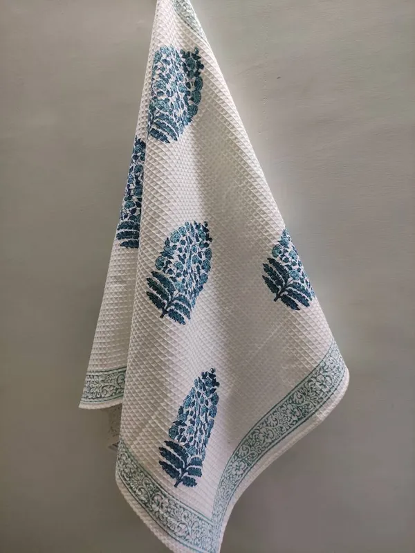 Waffle_Hand_Block_Print_Organic_Cotton_Towel_Set:_Bath_&_Hand_Towels