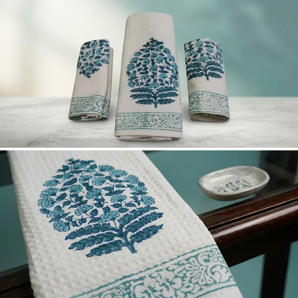 Waffle_Hand_Block_Print_Organic_Cotton_Towel_Set:_Bath_&_Hand_Towels