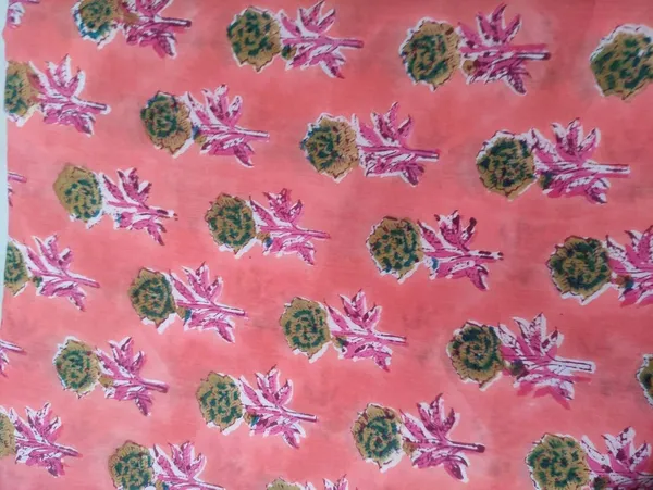Peach_Pink_Floral_Cotton_Fabric:_Hand_Block_Mughal_Print