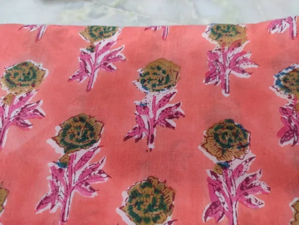 Peach_Pink_Floral_Cotton_Fabric:_Hand_Block_Mughal_Print