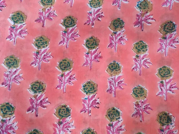 Peach_Pink_Floral_Cotton_Fabric:_Hand_Block_Mughal_Print