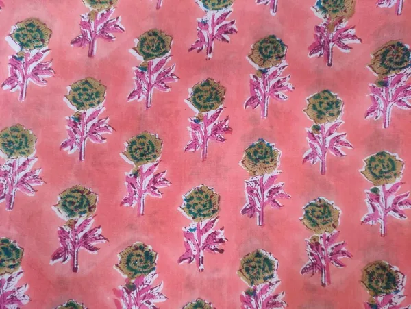 Peach_Pink_Floral_Cotton_Fabric:_Hand_Block_Mughal_Print