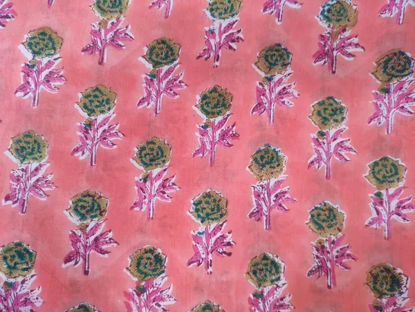Peach_Pink_Floral_Cotton_Fabric:_Hand_Block_Mughal_Print