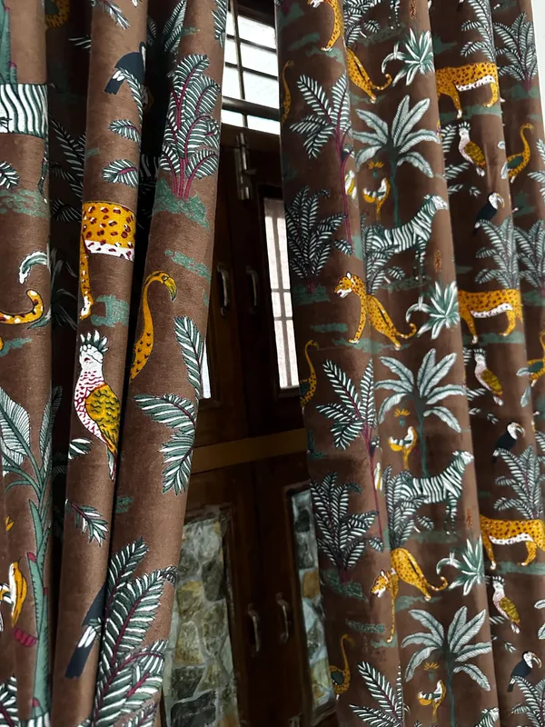 Velvet_Forest_Print_Curtain:_Chocolate_Brown_Boho_Drapes_-_Custom_Size