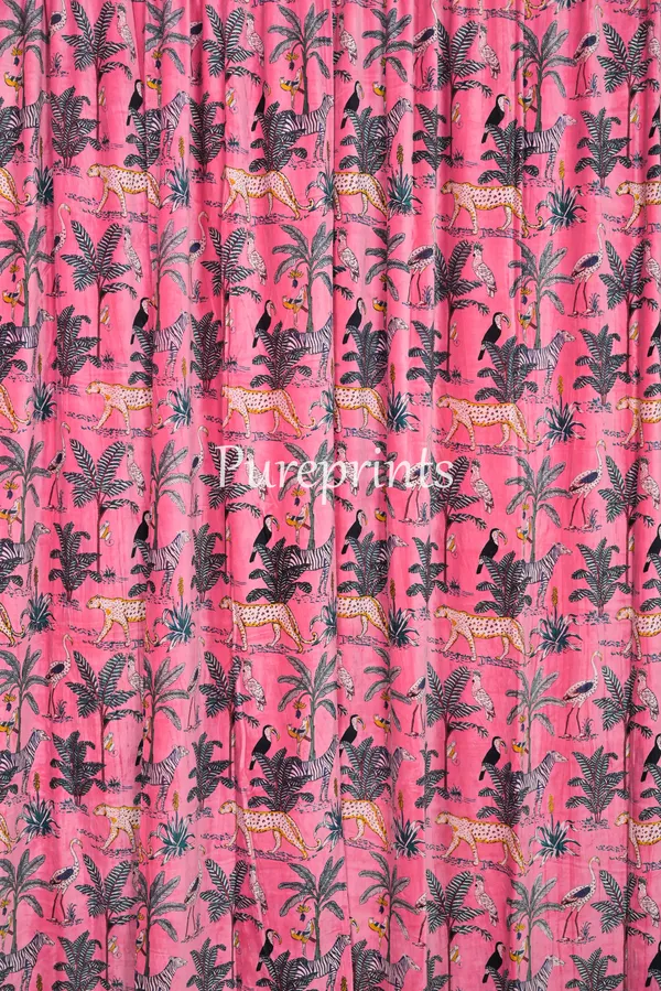 Vintage_Cotton_Velvet_Curtain:_Candy_Pink_Jungle_Print,_Boho_Drapes_(Set_Of_Two)