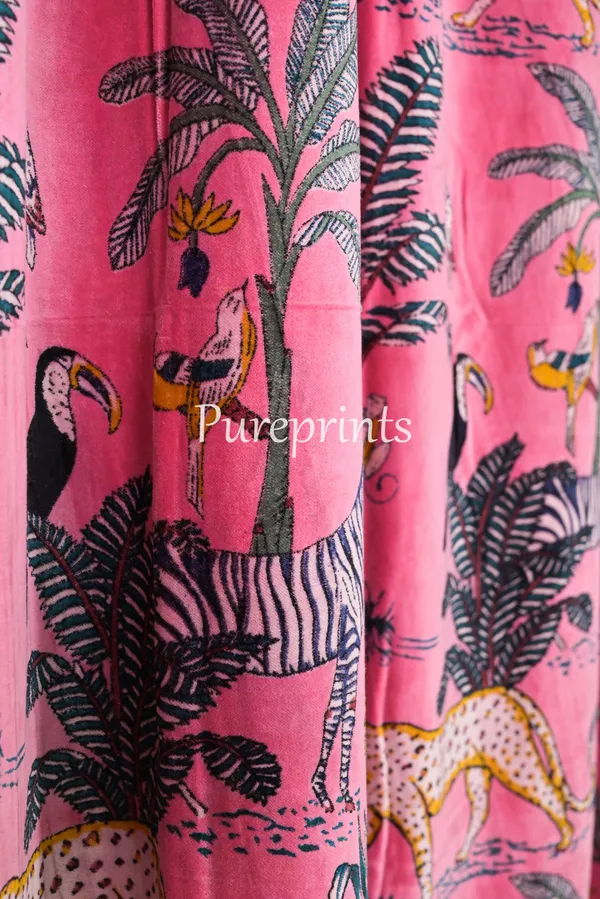 Vintage_Cotton_Velvet_Curtain:_Candy_Pink_Jungle_Print,_Boho_Drapes_(Set_Of_Two)