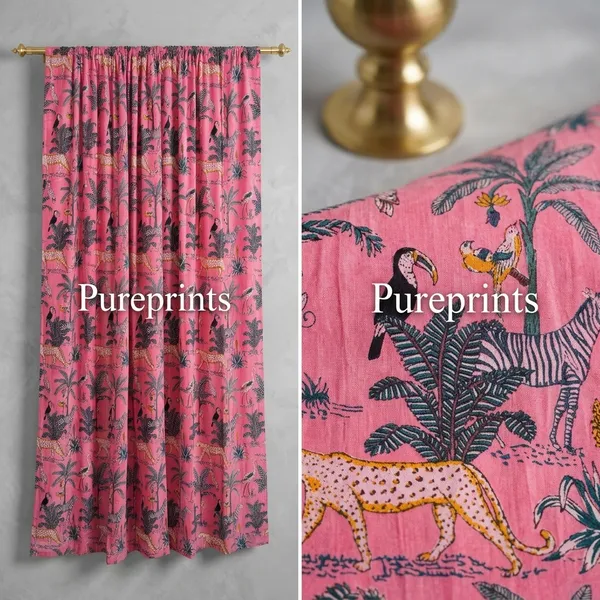 Vintage_Cotton_Velvet_Curtain:_Candy_Pink_Jungle_Print,_Boho_Drapes_(Set_Of_Two)