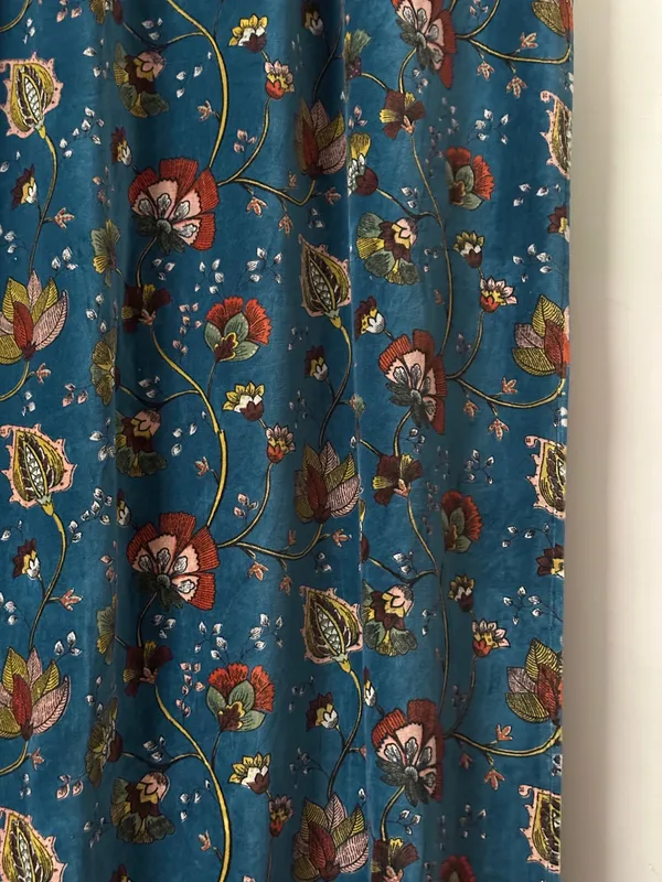 Floral_Cotton_Velvet_Curtain:_Teal_Blue_Boho_Drapes,_Custom_Size