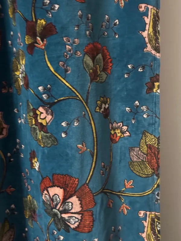 Floral_Cotton_Velvet_Curtain:_Teal_Blue_Boho_Drapes,_Custom_Size