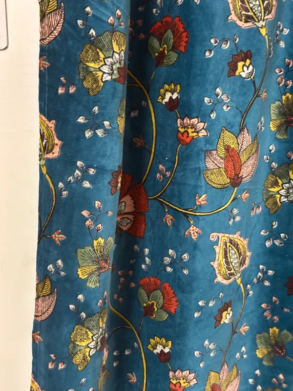 Floral_Cotton_Velvet_Curtain:_Teal_Blue_Boho_Drapes,_Custom_Size