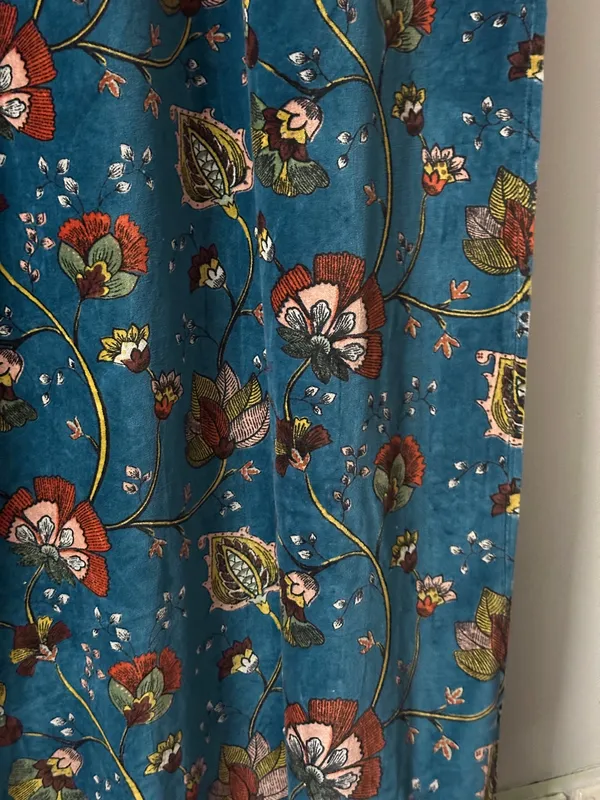 Floral_Cotton_Velvet_Curtain:_Teal_Blue_Boho_Drapes,_Custom_Size
