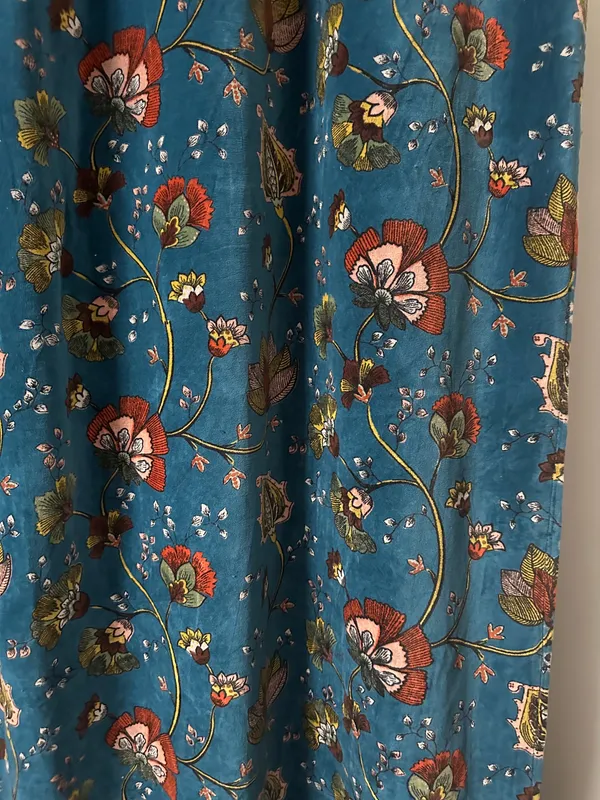 Floral_Cotton_Velvet_Curtain:_Teal_Blue_Boho_Drapes,_Custom_Size