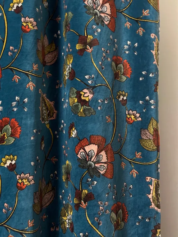 Floral_Cotton_Velvet_Curtain:_Teal_Blue_Boho_Drapes,_Custom_Size