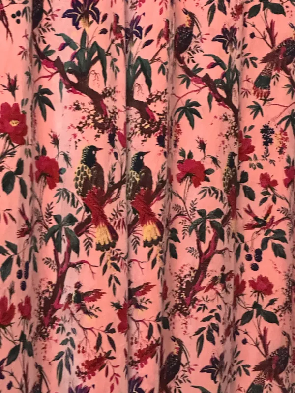 Vintage_Style_Cotton_Velvet_Curtain:_Bird_Print_Boho_Drapes