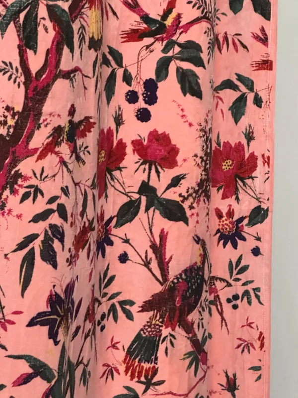 Vintage_Style_Cotton_Velvet_Curtain:_Bird_Print_Boho_Drapes