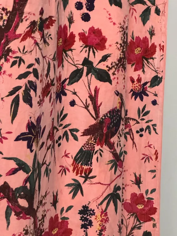 Vintage_Style_Cotton_Velvet_Curtain:_Bird_Print_Boho_Drapes
