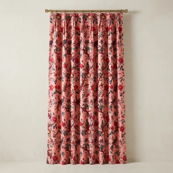 Vintage_Style_Cotton_Velvet_Curtain:_Bird_Print_Boho_Drapes