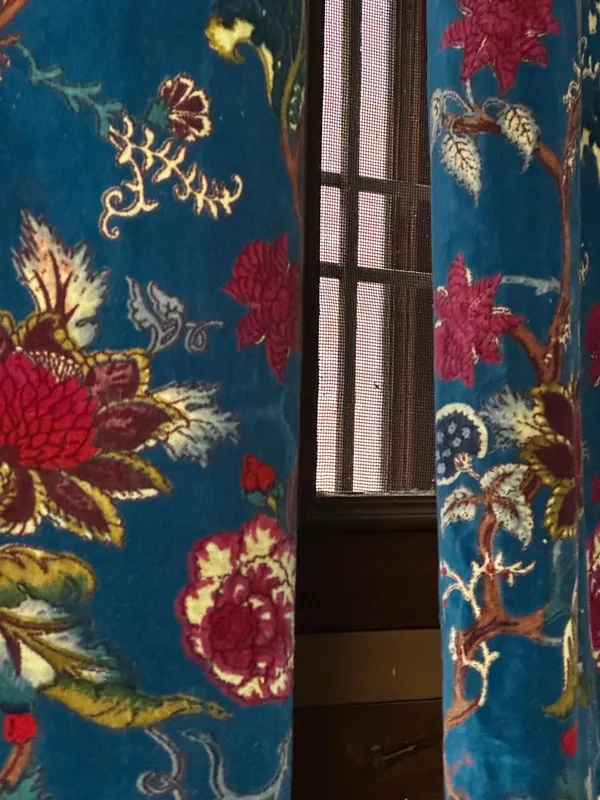 Floral_Cotton_Velvet_Curtain:_Teal_Blue_Boho_Drapes,_Custom_Size