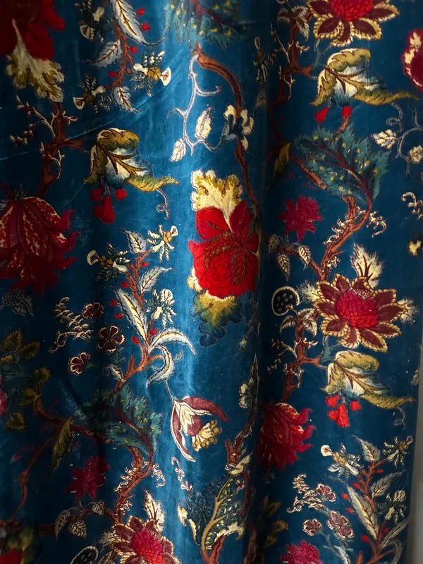 Floral_Cotton_Velvet_Curtain:_Teal_Blue_Boho_Drapes,_Custom_Size
