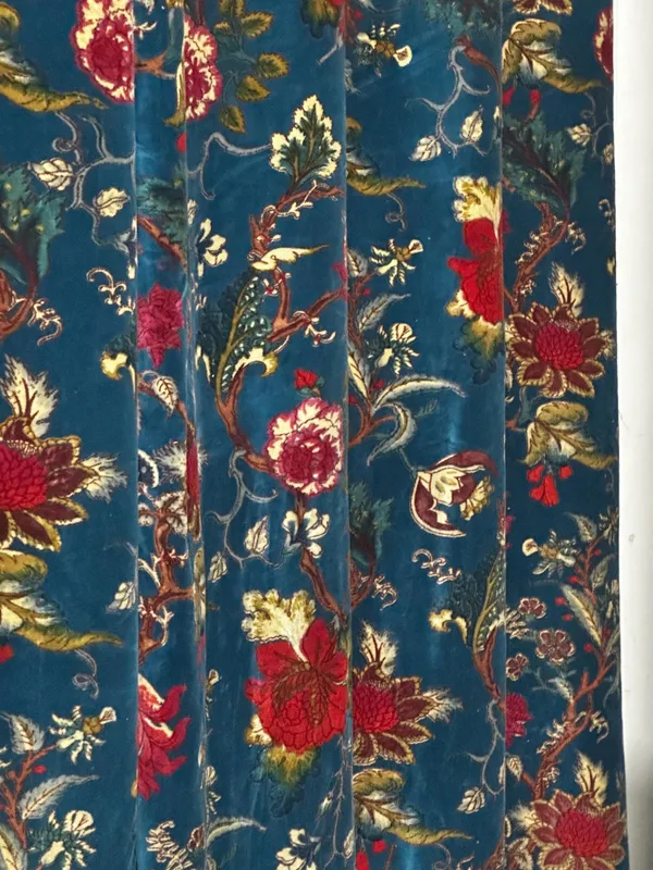 Floral_Cotton_Velvet_Curtain:_Teal_Blue_Boho_Drapes,_Custom_Size