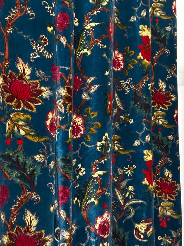 Floral_Cotton_Velvet_Curtain:_Teal_Blue_Boho_Drapes,_Custom_Size