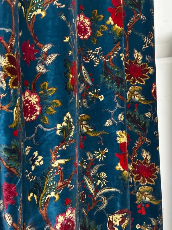 Floral_Cotton_Velvet_Curtain:_Teal_Blue_Boho_Drapes,_Custom_Size