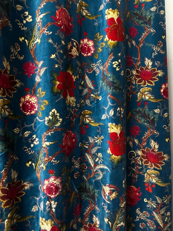 Floral_Cotton_Velvet_Curtain:_Teal_Blue_Boho_Drapes,_Custom_Size