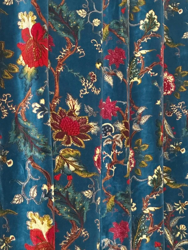 Floral_Cotton_Velvet_Curtain:_Teal_Blue_Boho_Drapes,_Custom_Size