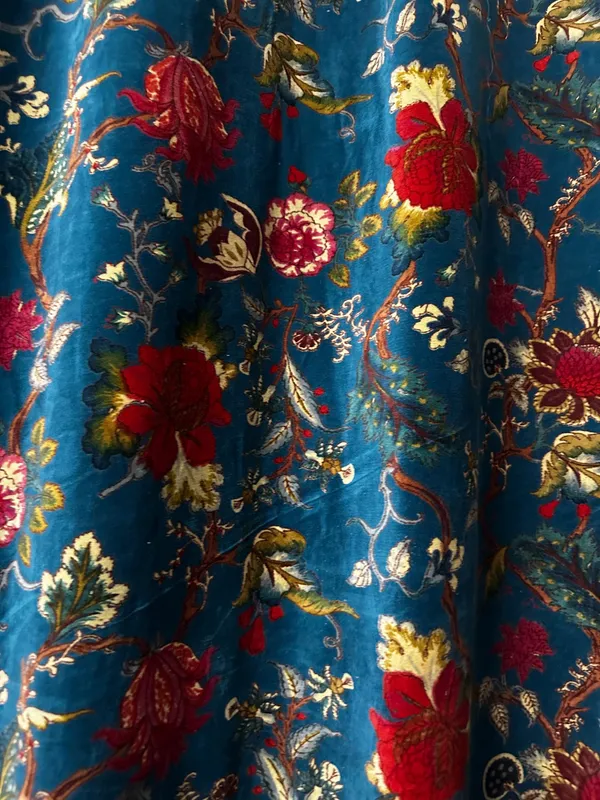 Floral_Cotton_Velvet_Curtain:_Teal_Blue_Boho_Drapes,_Custom_Size