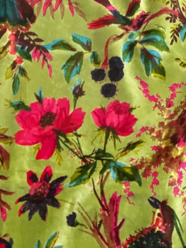 Hand_Printed_Cotton_Velvet_Fabric:_Olive_Green_Floral_Bird_Upholstery