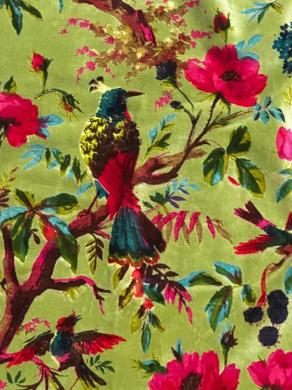 Hand_Printed_Cotton_Velvet_Fabric:_Olive_Green_Floral_Bird_Upholstery