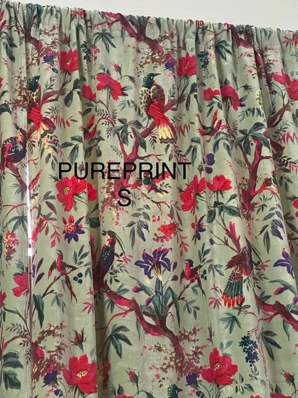 Sage_Green_Velvet_Curtain:_Bird_Print_Boho_Drapes,_Custom_Size