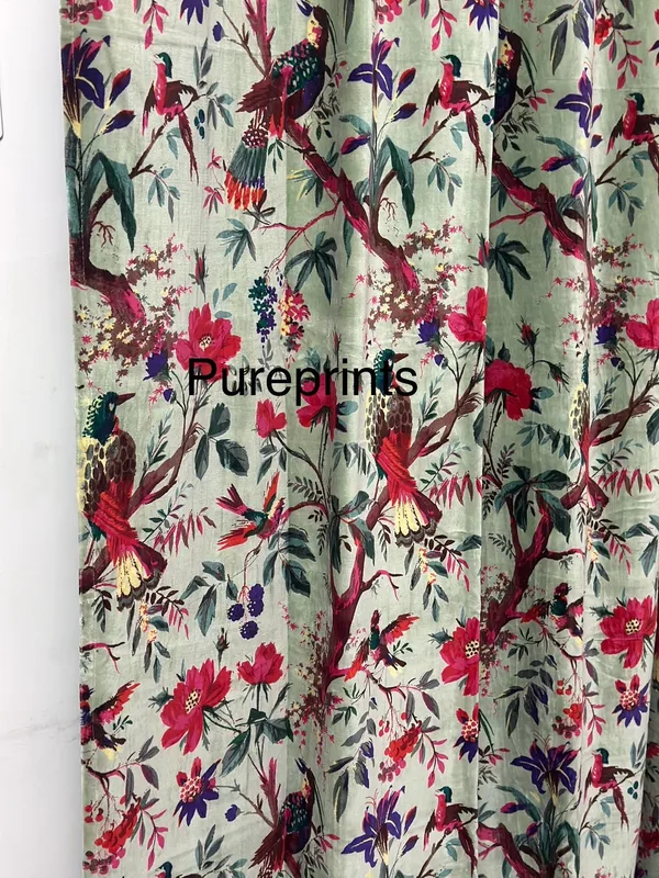 Sage_Green_Velvet_Curtain:_Bird_Print_Boho_Drapes,_Custom_Size