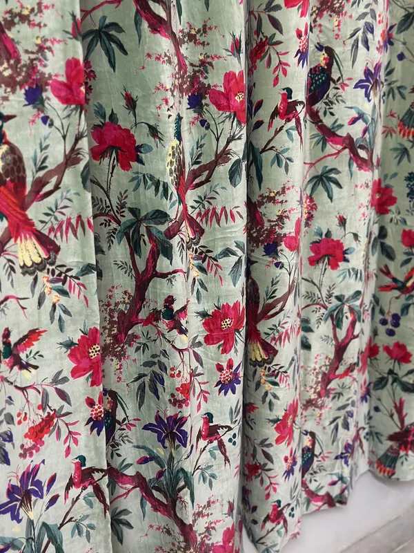 Sage_Green_Velvet_Curtain:_Bird_Print_Boho_Drapes,_Custom_Size