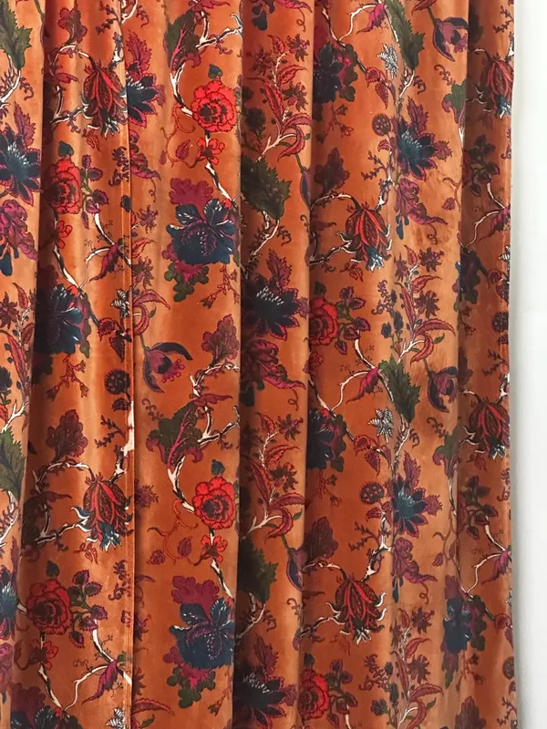 Rust_Orange_Cotton_Velvet_Curtain_Panel:_Boho_Drapes,Floral_Cotton_Velvet_Curtain.