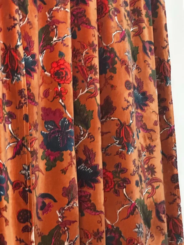 Rust_Orange_Cotton_Velvet_Curtain_Panel:_Boho_Drapes,Floral_Cotton_Velvet_Curtain.