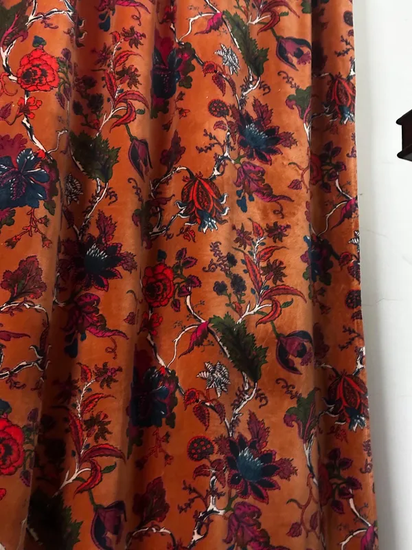Rust_Orange_Cotton_Velvet_Curtain_Panel:_Boho_Drapes,Floral_Cotton_Velvet_Curtain.