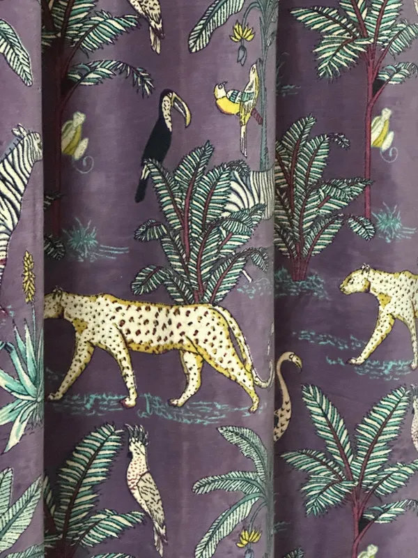 Vintage_Cotton_Velvet_Curtain_Set:_Lilac_Animal_Print_Drapes