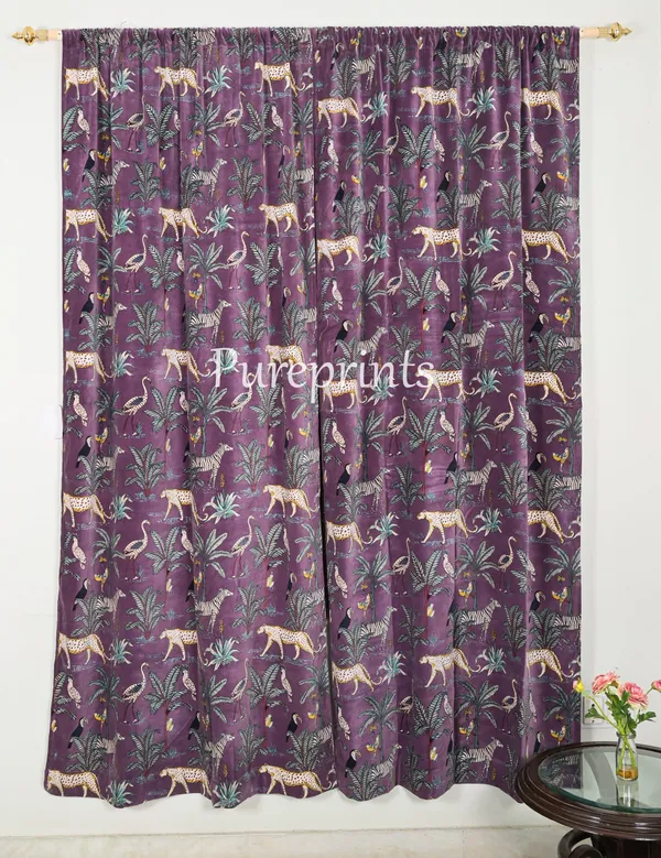 Vintage_Cotton_Velvet_Curtain_Set:_Lilac_Animal_Print_Drapes