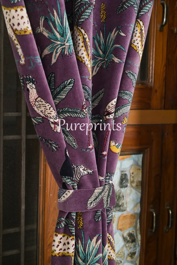 Vintage_Cotton_Velvet_Curtain_Set:_Lilac_Animal_Print_Drapes