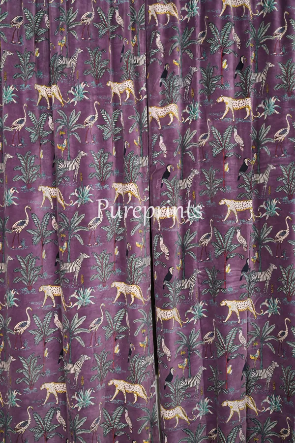 Vintage_Cotton_Velvet_Curtain_Set:_Lilac_Animal_Print_Drapes