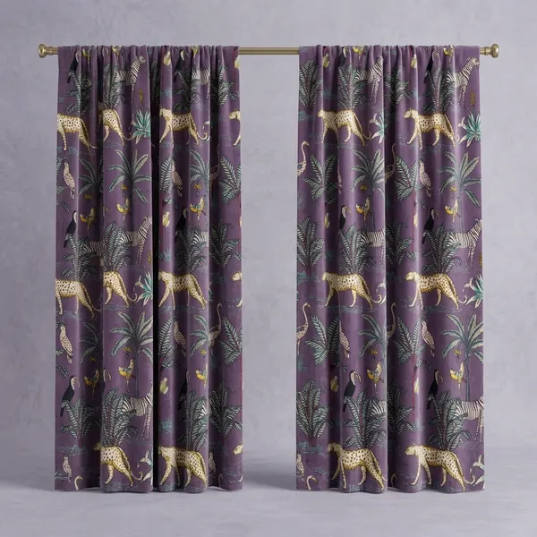 Vintage_Cotton_Velvet_Curtain_Set:_Lilac_Animal_Print_Drapes