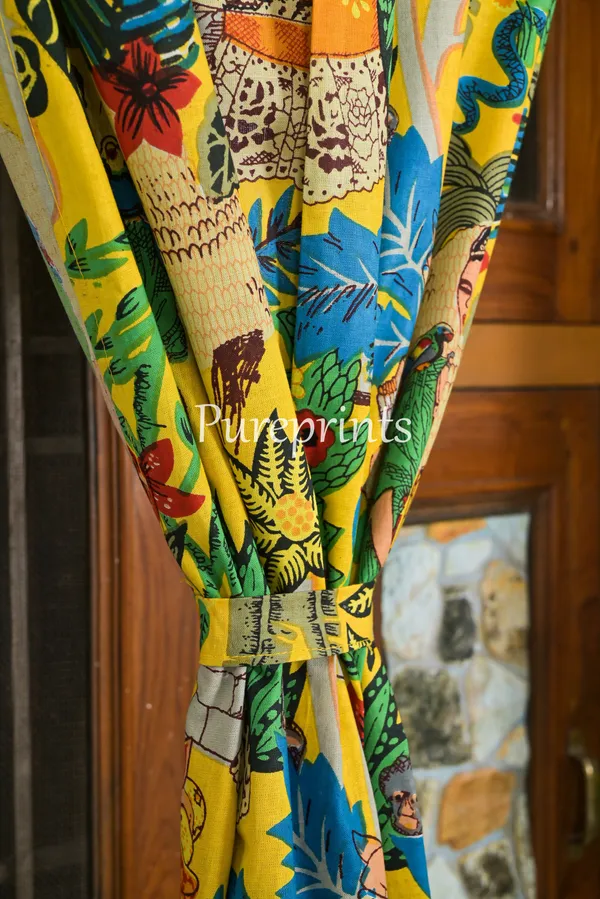 Frida_Kahlo_Print_Curtains_(Set_Of_Two):_Yellow_Boho_Decor